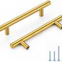 Brushed Brass Cabinet Handles 4 Inch Hole Spacing, Stainless Steel Drawer Pulls for Cabinets, Kitchen, Bathroom, Dresser 60 Pack