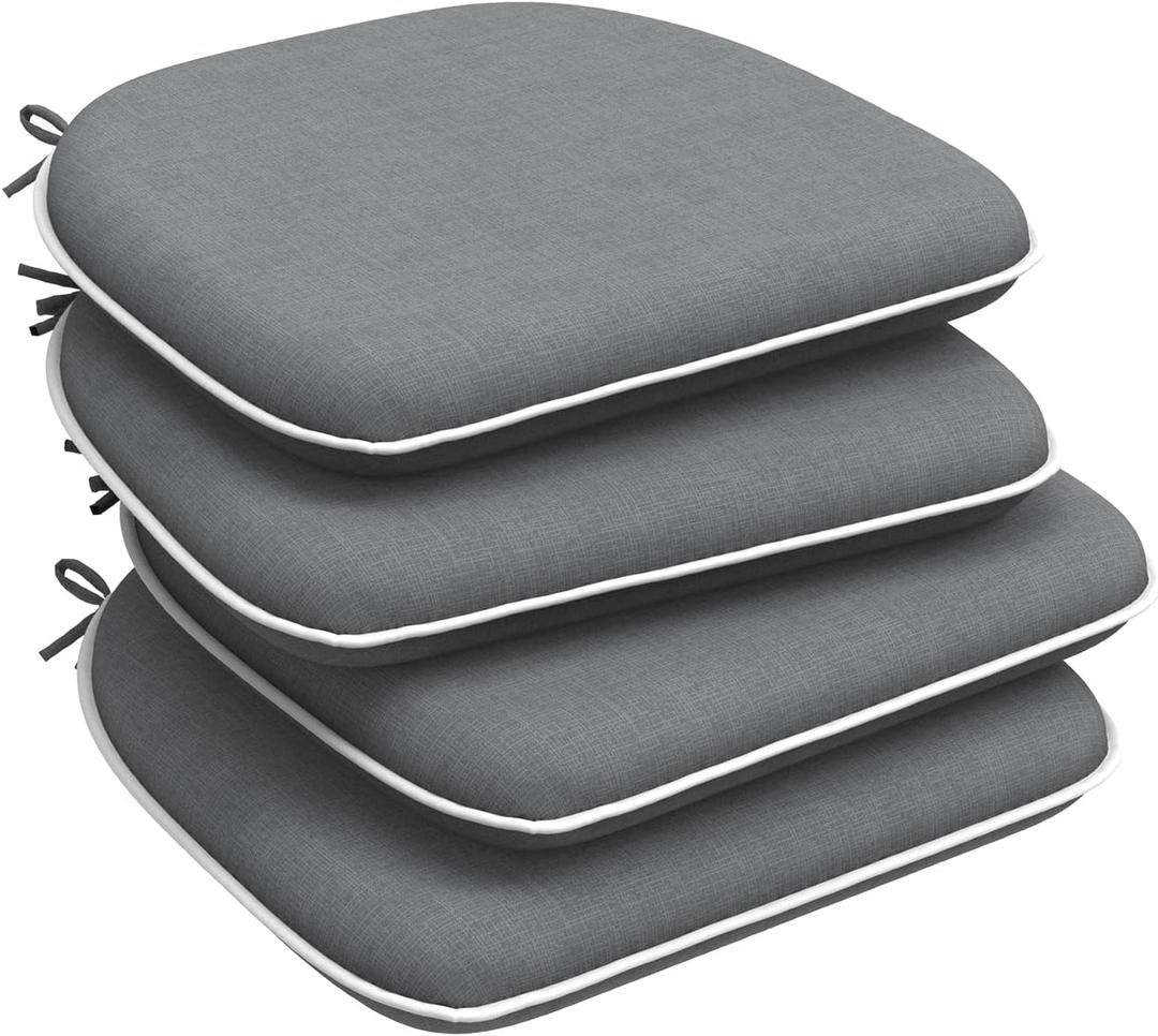 DYTXIII Set of 4 Outdoor Chair Cushions with Ties,Water Repellent Patio Chair Pads 17"x 16" for Outdoor Furniture,Round Corner Seat Cushions for Garden Yard Kitchen Textured Gray, Pack of 4