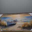 Beach Coastal Framed Wall Art: Ocean Boat Painting Sea Sunset Scenery Wooden Print Picture Seaside Seascape Grass Artwork Decor for Living Room Bedroom 40x20