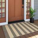 OJIA Front Door Rug 24"x51" Outdoor Doormat Washable Front Door Mat Indoor Entrance Tan Washable Porch Rug Woven Striped Outdoor Mat Entryway Rugs Small Area Rug for Kitchen Entry Bathroom