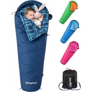 KingCamp 45°F Kids Sleeping Bag, Lightweight Waterproof & Compact Flannel Sleeping Bags Cold Weather & Warm Youth Essentials Gear Accessories for Camping, Fits 10-12 Children up to 4'7"-5'5" Tall