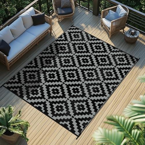 Favoyard Outdoor Rug 4x6 ft Waterproof Reversible Patio Plastic Straw Rugs for Decor Clearance Outside Large RV Camping Area Carpet Mat for Porch Deck Balcony Pool Backyard Picnic Beach Camper Door
