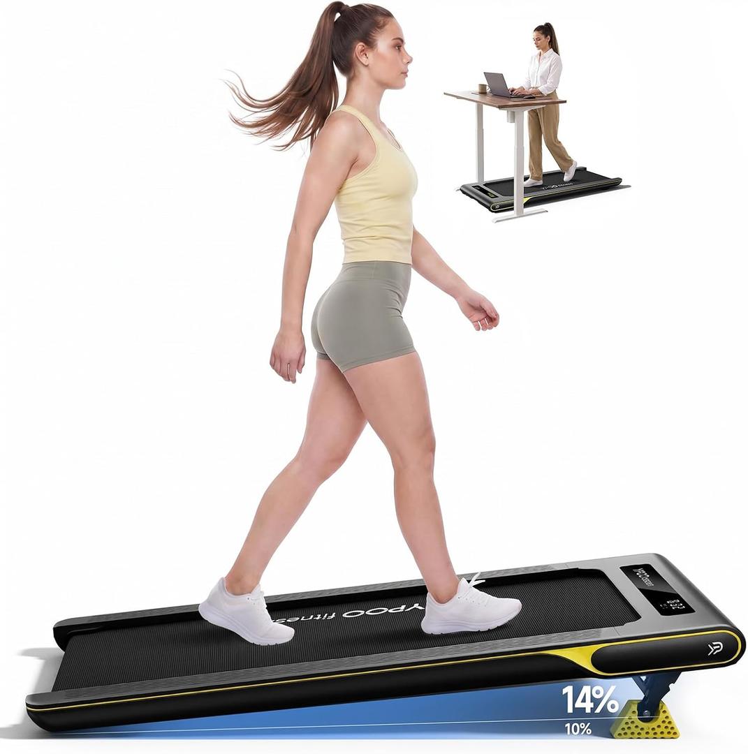 YPOO 14% Walking Pad with Incline, 3-in-1 Ultra Slim Walking Pad Treadmill for Home and Office, 350 Lbs Portable Treadmill, Under Desk Compact Treadmills with LED Display & APP