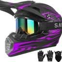 DOT Approved Youth Kids Motocross Helmet - Ultra-Lightweight Full Face Dirt Bike/ATV Helmet with Goggles, Gloves & Face Shield (4-Piece Set) (Small, Black purple)