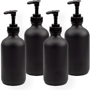 Cornucopia Brands Black Coated 8-Ounce Glass Pump Bottles (4-Pack), Great for Lotions, Liquid Soap, Aromatherapy and More