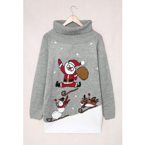 Pink Queen Women Ugly Sweater Dress Christmas Loose Turtleneck Snowman Reindeer Xmas Knitted Sweater Dresses Gray and White S