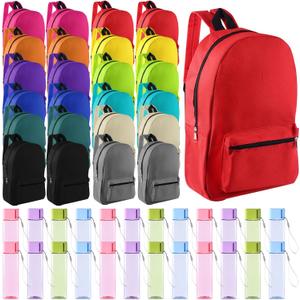24 Set Bulk Backpacks with Sport Water Bottle Back to School Supplies Kit Book Bags in Bulk for Elementary, Middle, and High School Kids Boys Girls Teens Students, 12 x 17 x 6 inches