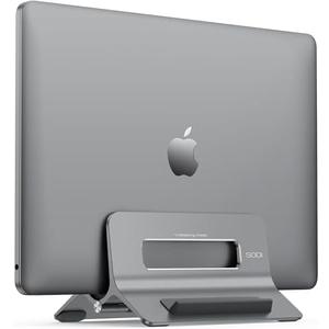 SODI Vertical Laptop Stand for Desk, Gravity Auto Lock MacBook Stand, Aluminum Laptop Holder Vertical Compatible with MacBook Pro, Air, Tablet, Space-Saving Organize Work & Home Office, Gray