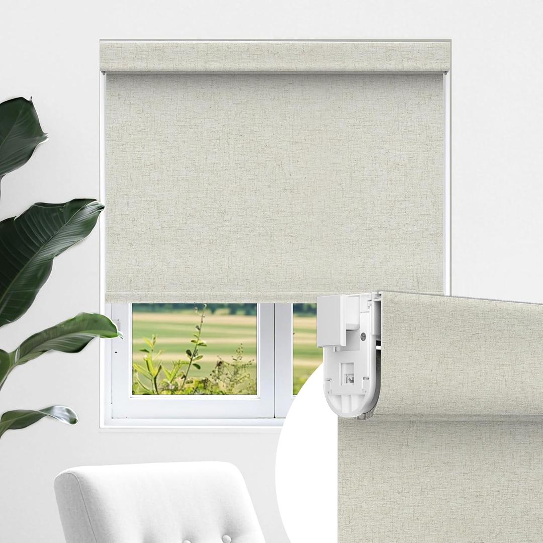 Allesin zen No Drill No Tools Blackout Roller Shades for Windows, 100% Blackout Linen Fabric,Renter-Friendly,UV Protection,Cordless Roller Blinds for Home, Office, Bedroom(Linen,23x72)