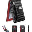 Airtag Wallet for Men, Mens Smart Wallet for Air Tag RFID Blocking, Minimalist Bifold Pop Up Aluminum Credit Card Case Holder 12+ Cards with ID Window, Gift for Men, No Airtag Included, Carbon Red