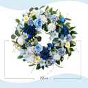 22 Inch Spring/Summer Floral Wreaths for Front Door,Artificial Decoration Wreath with Rose Dahlia Hydrangea for Home Porch Wall Valentine Wedding Festival Decor(Blue)