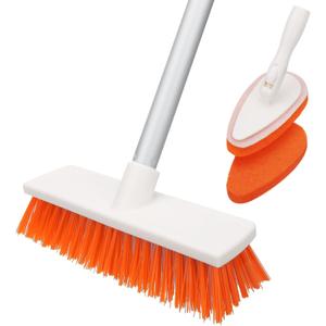 Qaestfy Floor Scrub Brush with Long Handle, Ajustable 62 Inch Handle, 2 Shower Bathtub Scrubber for Cleaning Bathroom Garage Kitchen Deck Tub Tile