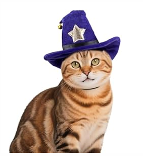 PETLESO Cat Wizard Hat Pet Halloween Costumes Witch Cosplay Outfit with Bell for Small Dogs, Cats & Rabbits, Adjustable, Purple