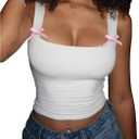Verdusa Women's Coquette Bowknot Crop Tops Going Out Ruched Fitted Tank Top (White, XS)