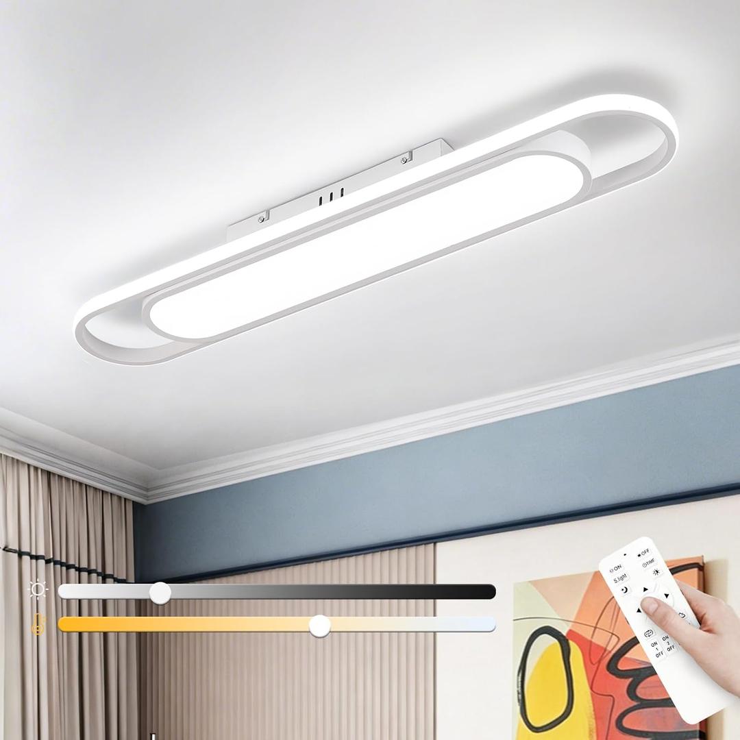 ADISUN Modern LED Ceiling Light, Semi Flush Mount Ceiling Light with Remote Control, 31.5in, 42W, Dimmable, White Linear Ceiling Lamp for Living Room, Kitchen, Bedroom