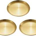 3 Pack Gold Dish Plates Brushed Stainless Steel Dinner Plates Round Food Serving Plates Tray 9 inches for Party Banquet