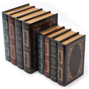 Tosnail 2 Pack Decorative Book Boxes Wooden Antique Book Decorations Vintage Storage Box