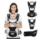 Adjustable Baby Hip Carrier with Detachable Hip Seat and Head Support, 6 in 1 Toddler Carrier M-Shape Ergonomic Baby Carrier Newborn to Toddler, Adjustable Shoulder Straps, Big Storage Pocket - Black