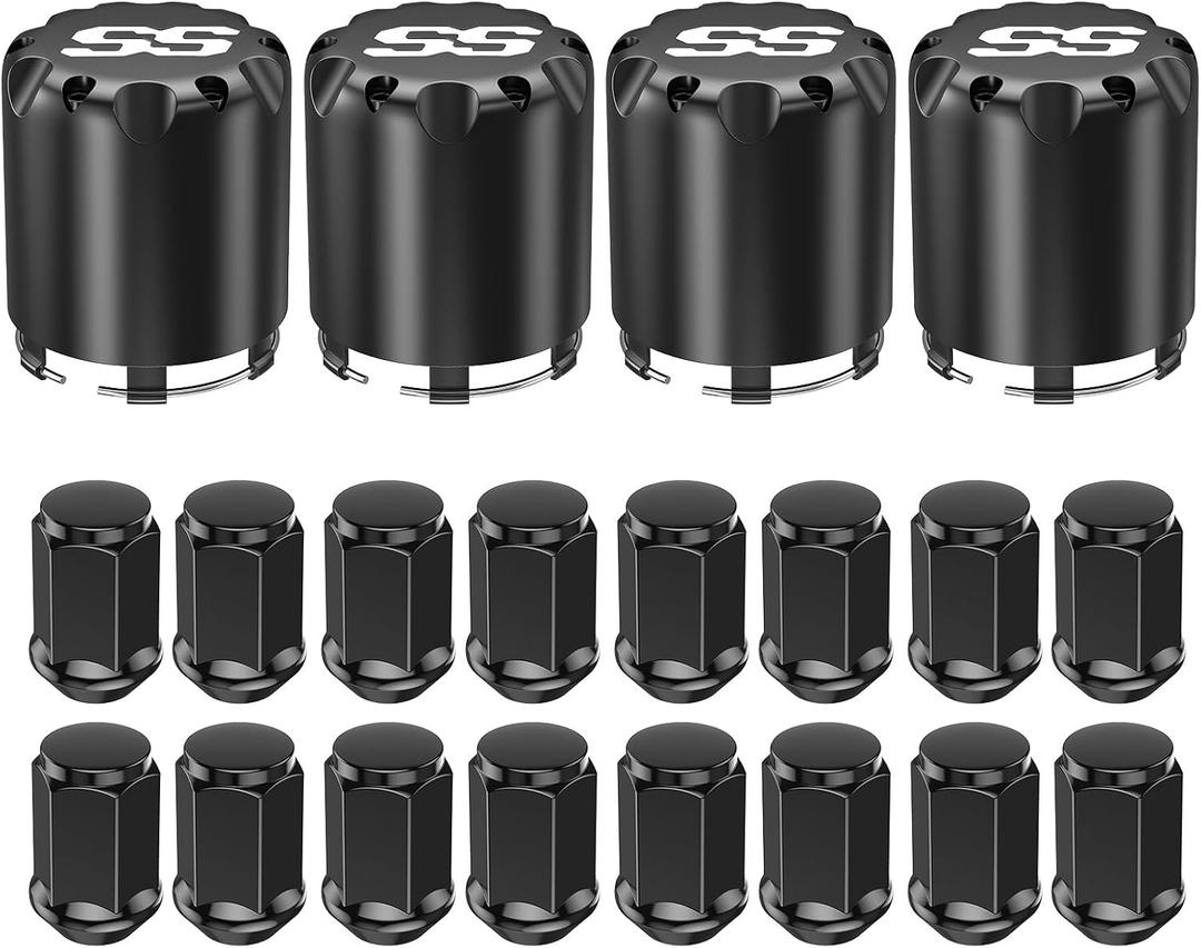 Black Golf Cart Center Caps & Wheel Lug Nuts Kit, 4 PCS ITP SS Wheel Hub Cap and 16 PCS Lug Nut for EZGO, Club Car, 10 inches