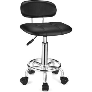 Square Rolling Stools with Backrest Height Adjustable Swivel Stool with Wheels Black