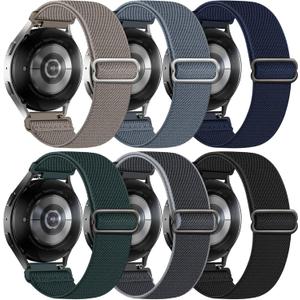 6 Pack Stretchy Bands Compatible with Samsung Galaxy Watch 7 6 5 4 40mm 44mm/Galaxy Watch 6 4 Classic 42mm 46mm 43mm 47mm/Galaxy 5 Pro 45mm/Active 2, 20mm Elastic Nylon Sport Strap for Men Women (BlueGrey/Black/DeepGreen/Stone/Grey/MidnightBlue)