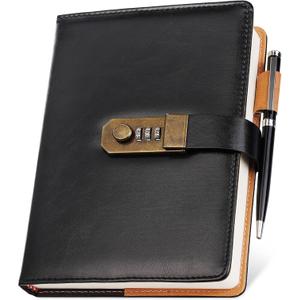 Nicpro Diary with Lock, A5 PU Leather Journal with Lock, Metal Pen, 260 Pages Password Notebook for Men and Women, Vintage Lock Daily Journal for Travel, Note Take, Plans, Organize (10 x 7 in)