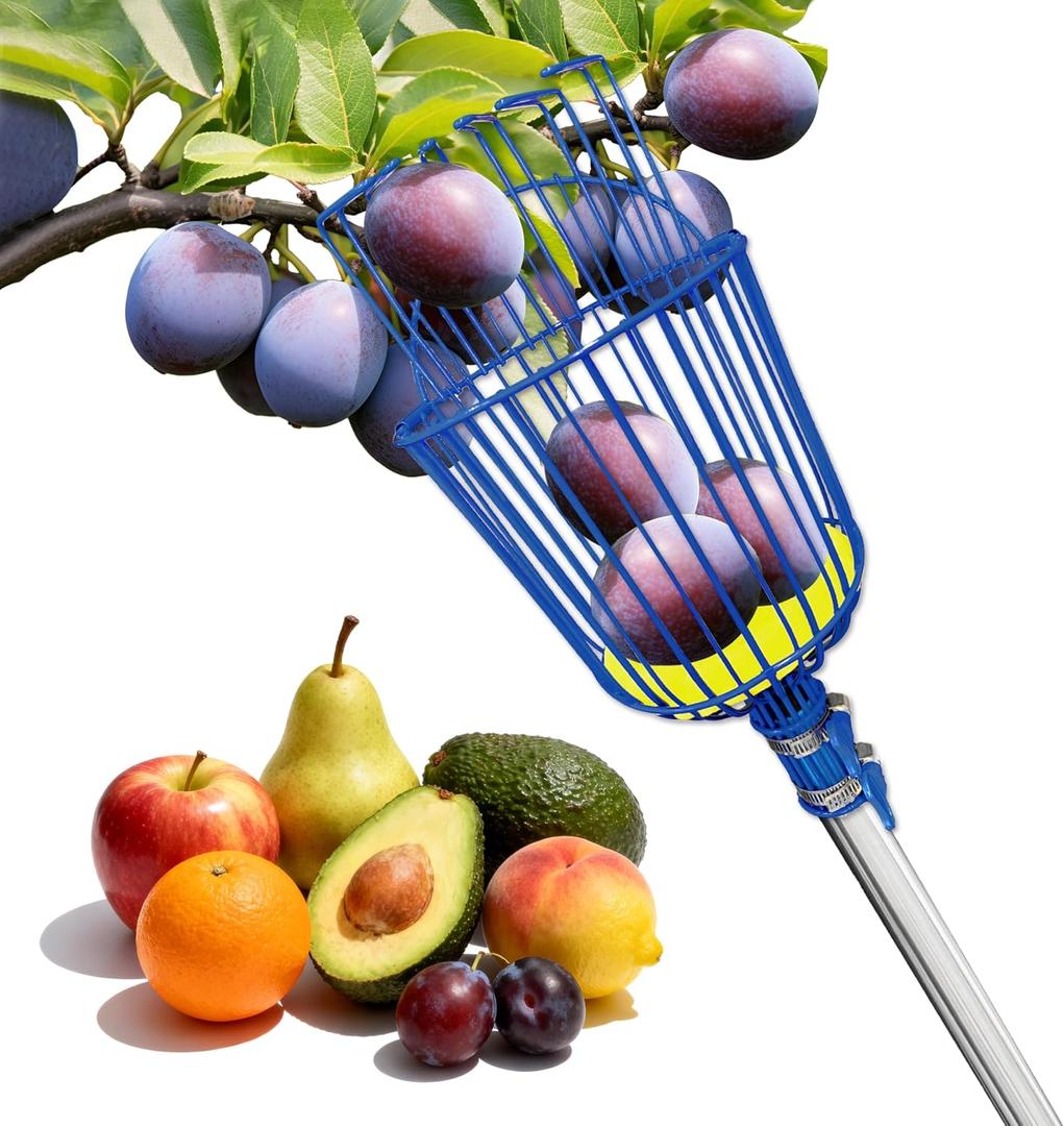Fruit Picker Upgraded Round Claws Can Reduce Fruit Damage Lengths from 5 to 13 Feet Fruit Picker Pole with Basket Adjustable Suitable for Cherry Lemon Pear Mango Trees and More (95inch)
