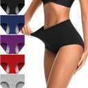 OLIKEME Women's Postpartum Underwear Cotton High Waist Panties Ladies Briefs Easy Clean Underpants 5 Pack (Large)
