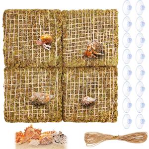 Ripeng 4 Pcs 6 Inch Hermit Crab Climbing Wall Adjustable Reptile Decor with 16 Suction Cups Hook and 1 Hemp Rope for 10 Gallon Tank Hermit Crab Supplies Fish Tank Decorations Climbing Toy