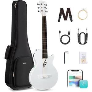 Enya NOVA GO SP1 Carbon Fiber Travel Guitar - 35" Acoustic Electric with Smart AcousticPlus Technology, Built-in Effects, USB Recording, Bluetooth Speaker, Beginner Bundle with Gig Bag & Accessories