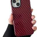 Compatible with iPhone 15 Case, Fashion Cute Polka Dot Pattern Aesthetic Design for Women, Soft TPU and Hard Back Shockproof Phone Case for iPhone 15 6.1 inch, Wine Red