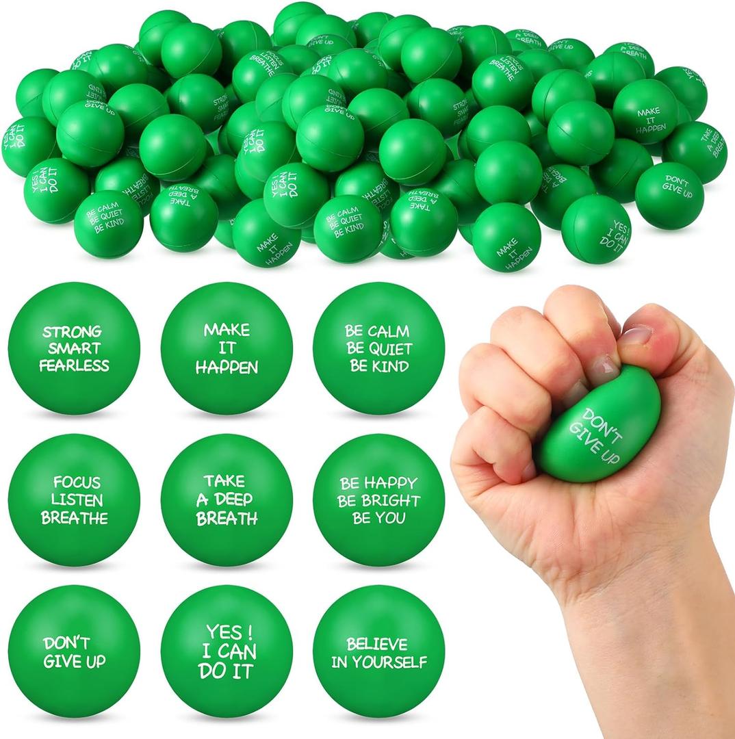 Shappy 72 Pcs Inspirational Stress Relief Balls Motivational Stress Ball Encouraging PU Bulk Stress Balls for Adults Small Therapy Fidget Relief Toys for Valentines Gifts Fidget Anxiety(Green)