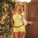 Sexy 2 Piece Sets for Women Going Out Stretchy Halter Neck Top and Shorts Sets Women 2 Piece Outfits 2025 (Yellow, L)