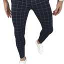 Men's Slim Fit Dress Pants Business Casual Stretch Slacks with Plaid Options (Blue)