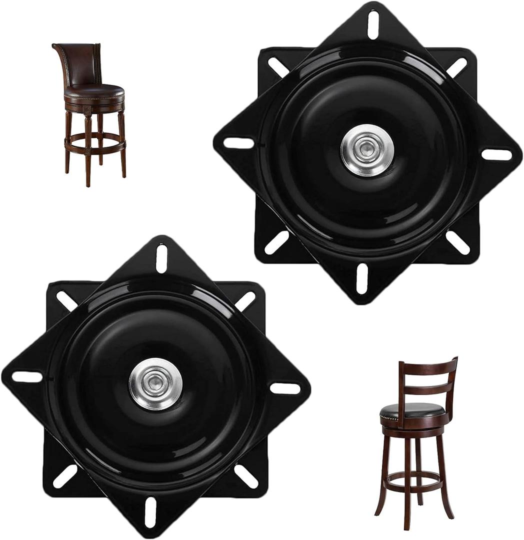2 Pack 6 Inch Heavy Duty Bar Stool Swivel Replacement for Recliner Chair, Square Swivel Mechanism for Furniture, Seat Swivel Base Bar Stool Swivel Mount Plate, Ball Bearing Swivel Boat Seat, Black