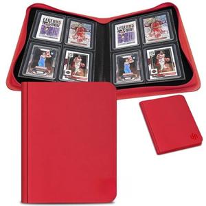 Toploader Binder, HYMENEX 4 Pocket Top Loader Card Binder Holds 112 Toploaders for Trading Cards 3" x 4" Rigid Card Holders and Sports Cards - Red