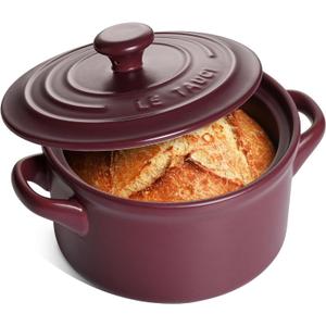 LE TAUCI 3 Quart Ceramic Dutch Oven for Bread Baking, Dutch Oven Pot with Lid for Sourdough Bread, Non-Coated and Non-Toxic Ceramic Bread Oven Pan, Use as Soup and Stew Pot, Burgundy Red