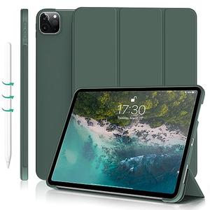 Kenke for iPad Pro 11 Inch Case 4th/3rd/2nd/1st Generation 2022/2021/2020/2018 2nd Pencil Magnetic Attachment Without Pencil Holder Soft Slim TPU Cover Auto Wake/Sleep (Dark Green)