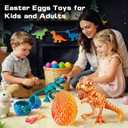 2 Packs 3D Printed Dinosaur Toys for 3-5 Years Boys, Skeleton T-Rex Figure with Large Storage Crystal Eggs, Great Easter and Birthday Gifts Fidget Toys for 3 4 5 6 7 8 9 10 11 12 Years Old Boys Girls