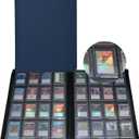 GrinOwl 16 Pocket Top loader Binder, Holds 640 Top Loaders, Large Top loader Card Binder with Sleeves for Cards in 3" x 4" Top loaders (Blue)