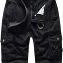 FOURSTEEDS Women's Cotton Loose Fit Zipper Multi-Pockets Twill Bermuda Drawstring Women Cargo Shorts (14, X87 Black)