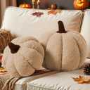 Lanpn Fall Pumpkin Pillows Set of 2, Halloween Decoration Plush Throw Pillows Soft Fleece Sherpa Cute 3D Shaped Cushion for Sofa Couch Bedroom Autumn Thanksgiving (Beige, 12.6x8.7in & 9x5.9in)