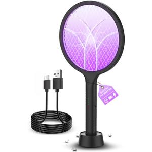 Mosiller Electric Fly Swatter Racket, 4000V Bug Zapper with 1800mah & Dual Modes, 2 in 1 Rechargeable Purple Mosquito Light Killer with 3-Layer Safety Mesh for Indoor Home Patio Camping Office(1 Pack)