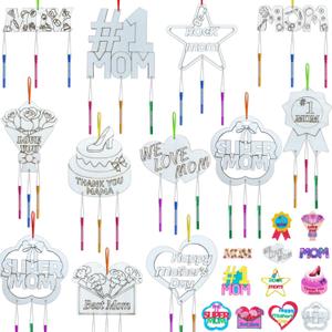 Mother’s Day Unfinished Wooden Wind Chimes Craft Ornaments - DIY Grandma's Holiday Wood Hanging Decorations for Home Kitchen Porch - Wooden Decor for Best Mom Ever Party Supplies, Set of 12