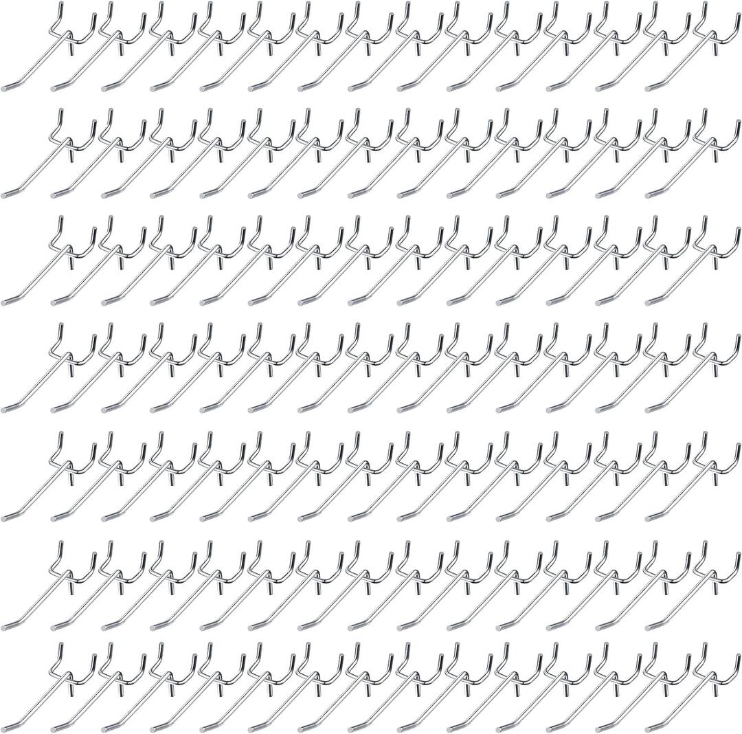 Funrous 100 Pack Peg Board Hooks Stainless Steel Pegboard Hooks Shelving Display Hanging Peg Board Holders for 1/8 and 1/4 Garage Storage Tools Organizer(2 Inch)