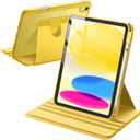 JETech Rotating Case for iPad (A16) 11th/10th Generation (2025/2022) with Pencil Holder, 360 Degree Rotation Protective Stand Cover Clear Back, Auto Wake/Sleep (Yellow)