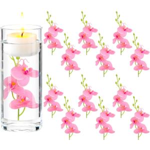 LARDUX ARDUX (12 Pieces) Artificial Flowers for Floating Candles Mini Artificial Orchid Flower Vase Fillers for Wedding Dinning Table Party Home Bar Restaurant Decoration (Pink)