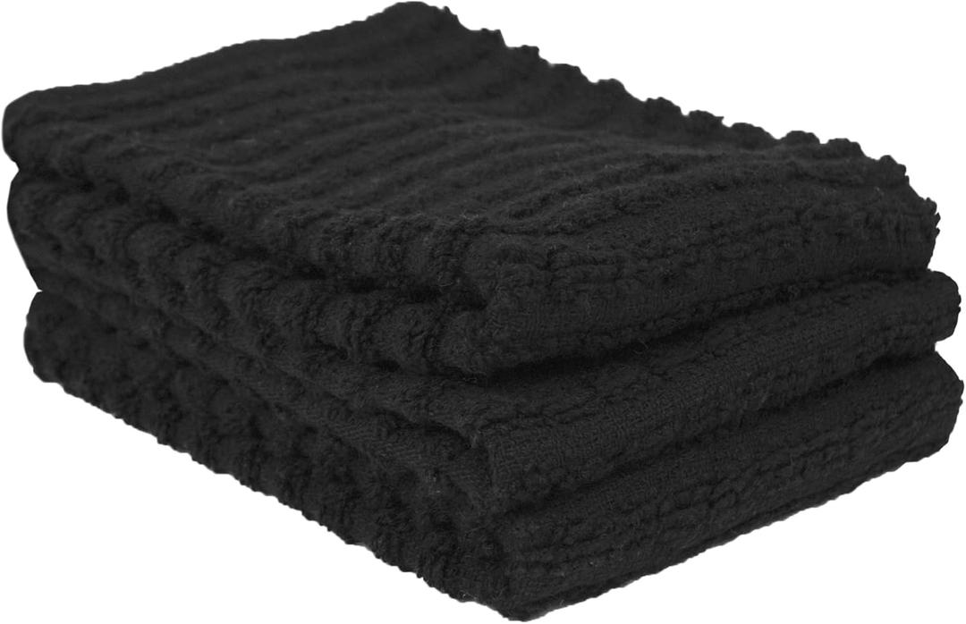 Ritz Royale Collection 100% Combed Terry Cotton, Highly Absorbent, Kitchen Dish Cloth Set, 13-3/4" x 12", 3-Pack, Solid, Black