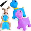 Leyndo 2 Pcs Dinosaur Bouncy Inflatable Ride on Bouncing Animal Jumping Toys with Pump Dinosaur Ride on Hopping Toys for 2 + Years Old Girls Boys