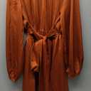 MITILLY Women's Elegant Satin Long Sleeve Round Neck Wrap Tie Waist Flowy Cocktail Party Mini Dress, M